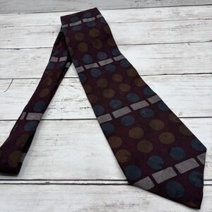 Kenneth Cole Reaction Men's Silk Necktie Burgundy Geometric Polka Dot Pattern